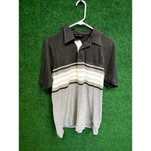 90s Puritan Preppy Gray + Purple Stripes Polo Shirt Sz Large